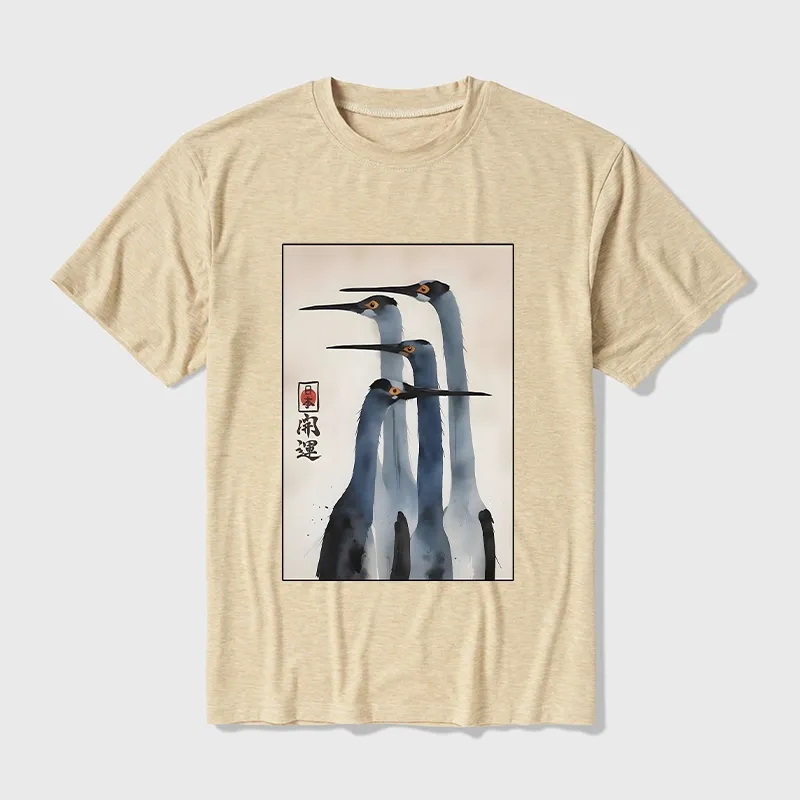 Tokyo-Tiger Retro Sandhill Crane Cotton Blend T-Shirt