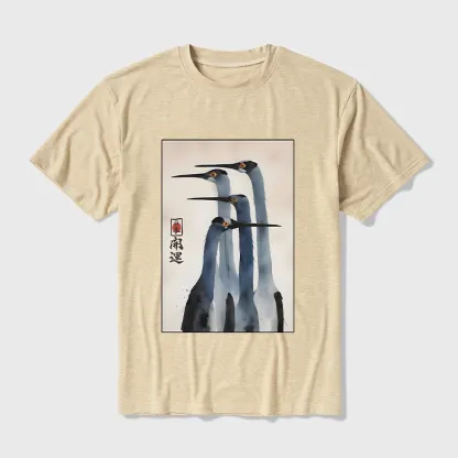 Tokyo-Tiger Retro Sandhill Crane Cotton Blend T-Shirt