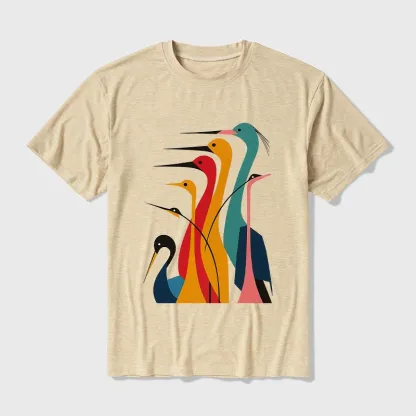 Tokyo-Tiger Various Types Of Cranes Cotton Blend T-Shirt
