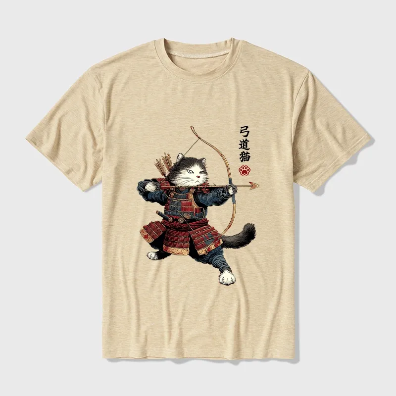 Tokyo-Tiger Kyudo Samurai Cat Cotton Blend T-Shirt