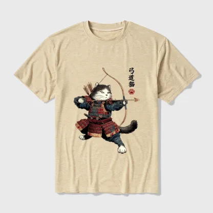Tokyo-Tiger Kyudo Samurai Cat Cotton Blend T-Shirt