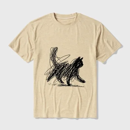 Tokyo-Tiger Minimalist Cat Art Cotton Blend T-Shirt