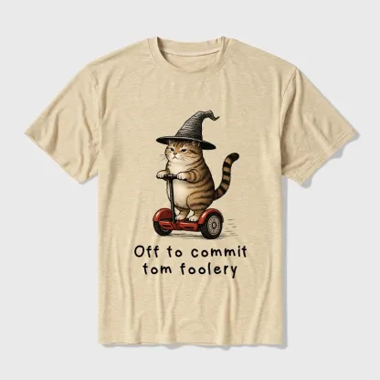 Tokyo-Tiger Orange Cat Riding Segway-style Cotton Blend T-Shirt