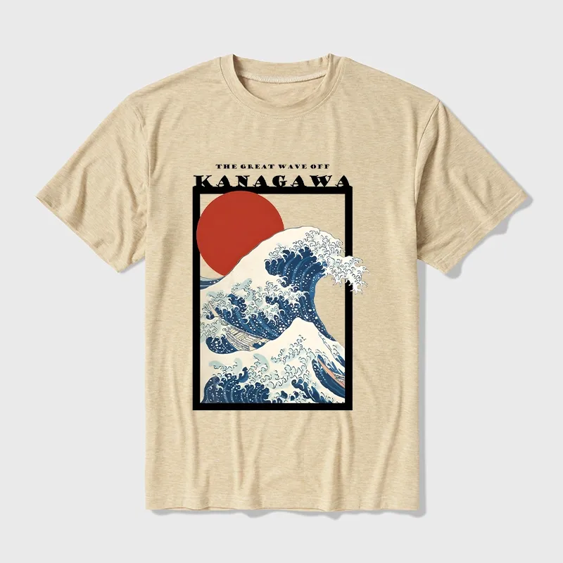 Tokyo-Tiger Minimalist Ukiyo-e Waves Cotton Blend T-Shirt