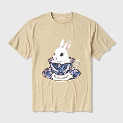 Tokyo-Tiger Cute Rabbit Tea Set Cotton Blend T-Shirt