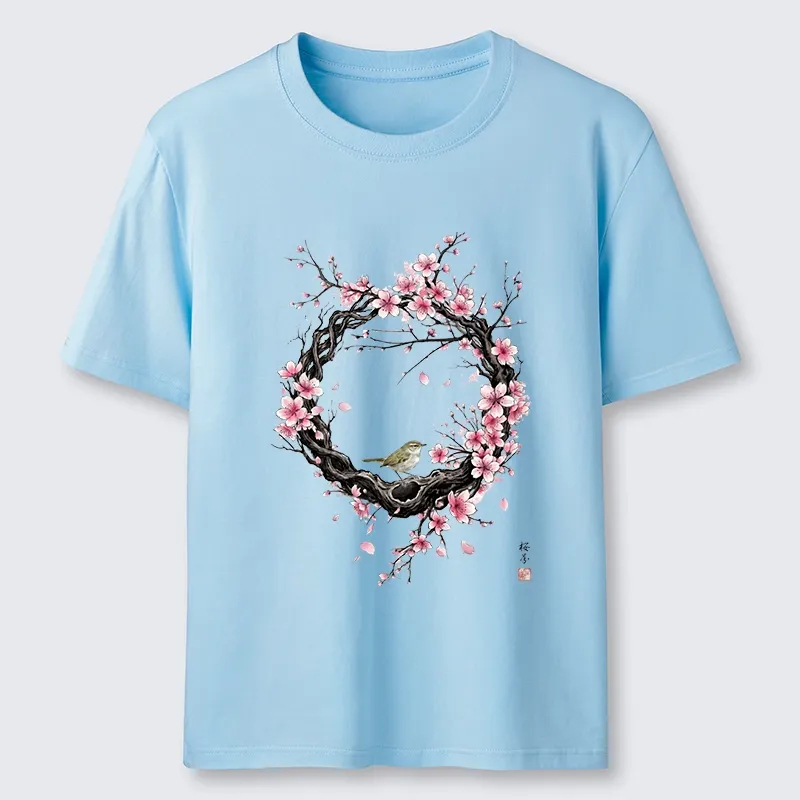 Tokyo-Tiger Sakura Wreath And Little Bird Classic T-Shirt