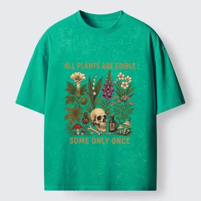 Tokyo-Tiger Edible Plants Some Only Once Joke Washed T-Shirt