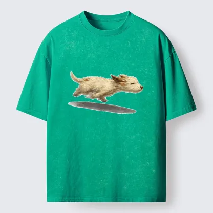 Tokyo-Tiger Happy Puppy Running Free Washed T-Shirt