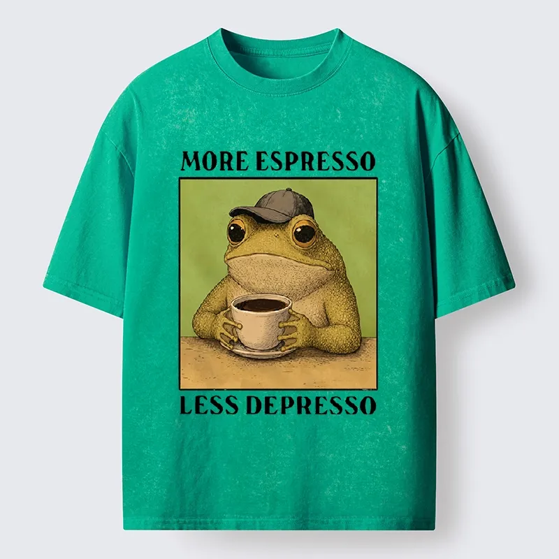 Tokyo-Tiger Frog Drinking Coffee Funny Washed T-Shirt