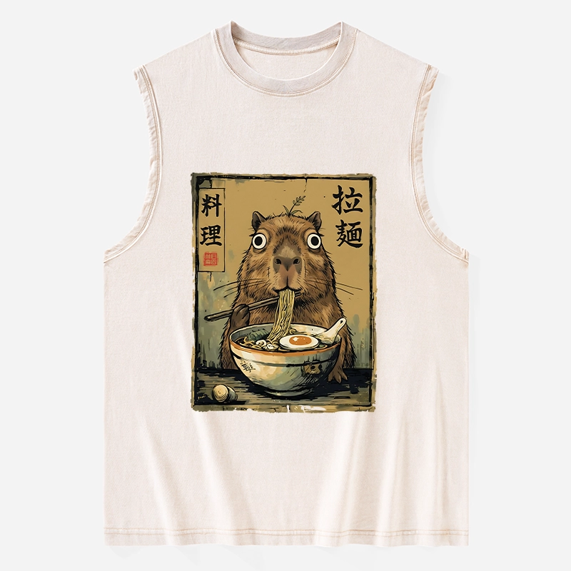 Tokyo-Tiger Cute Capybara Eating Ramen Washed Tank