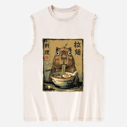 Tokyo-Tiger Cute Capybara Eating Ramen Washed Tank