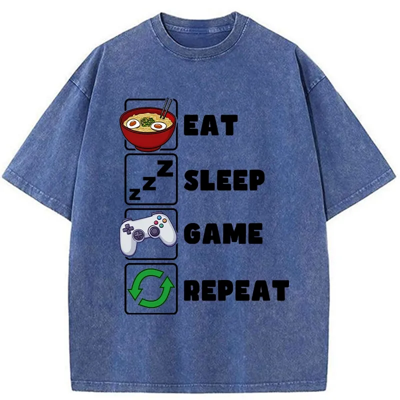 Tokyo-Tiger Eat Sleep Game Repeat Washed T-Shirt