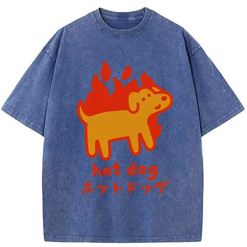 Tokyo-Tiger Funny Hot Dog Washed T-Shirt