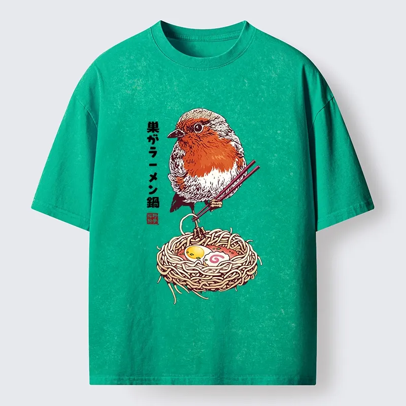 Tokyo-Tiger Northern Cardinal With Ramen Nest Washed T-Shirt