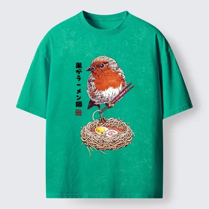 Tokyo-Tiger Northern Cardinal With Ramen Nest Washed T-Shirt