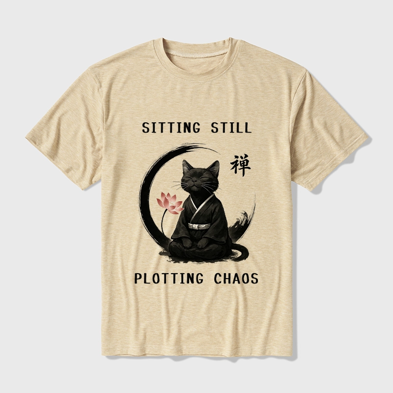 Tokyo-Tiger Sitting still plotting chaos Calming Zen Cat Funny Cotton Blend T-Shirt