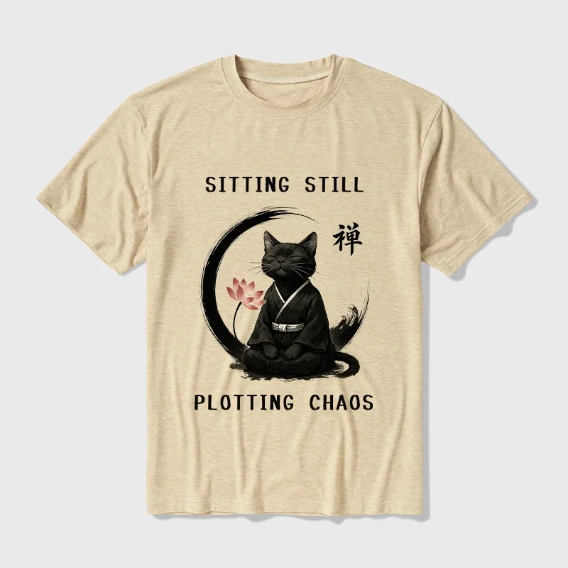 Tokyo-Tiger Sitting still plotting chaos Calming Zen Cat Funny Cotton Blend T-Shirt