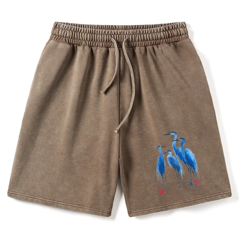 Tokyo-Tiger Flocks Of Great Blue Herons Washed Shorts