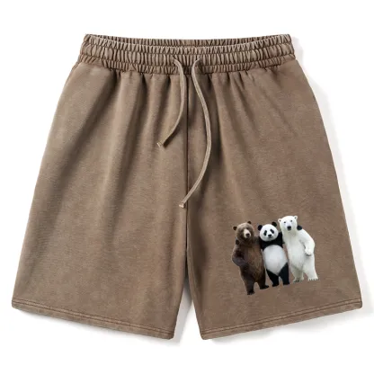 Tokyo-Tiger Three Bears Stand Together Washed Shorts