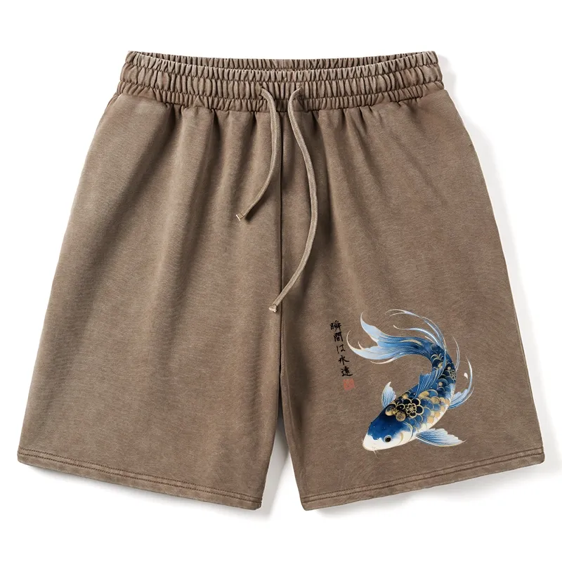 Tokyo-Tiger Elegant Koi Fish Watercolor Art Washed Shorts