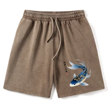 Tokyo-Tiger Elegant Koi Fish Watercolor Art Washed Shorts