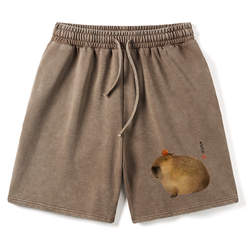 Tokyo-Tiger Calm Capybara Illustration Washed Shorts