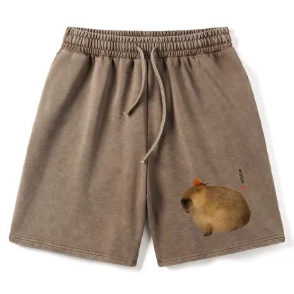 Tokyo-Tiger Calm Capybara Illustration Washed Shorts