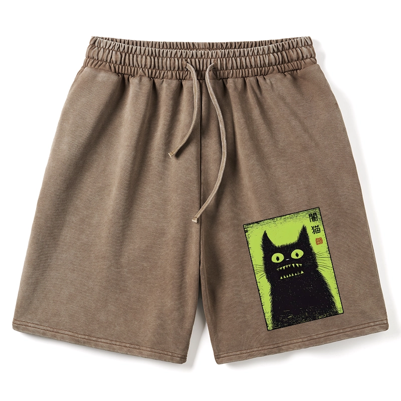 Tokyo-Tiger Spooky Black Cat Japanese Washed Shorts