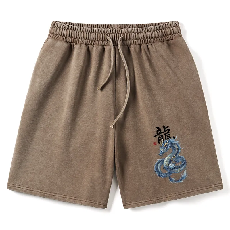 Tokyo-Tiger Mythic Blue Dragon Washed Shorts