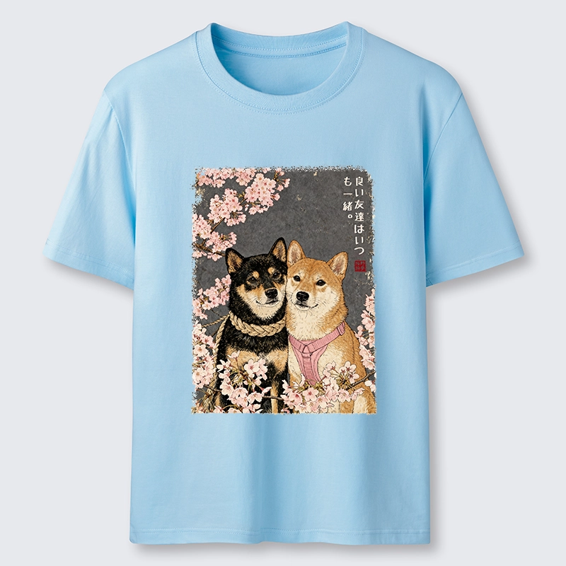 Tokyo-Tiger Two Shibas And Sakura Flowers Classic T-Shirt