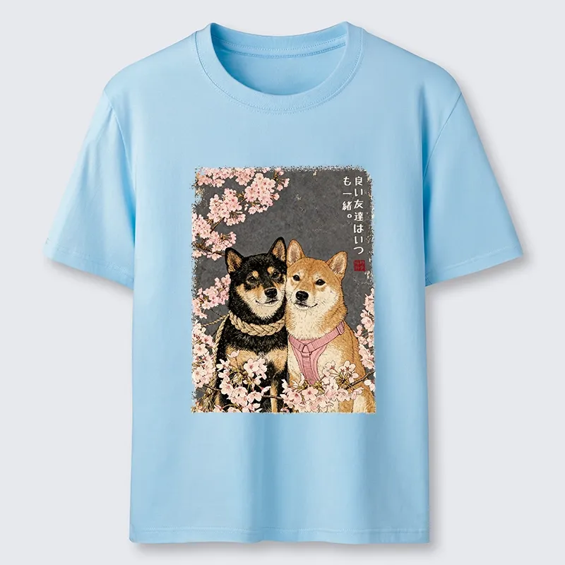 Tokyo-Tiger Two Shibas And Sakura Flowers Classic T-Shirt