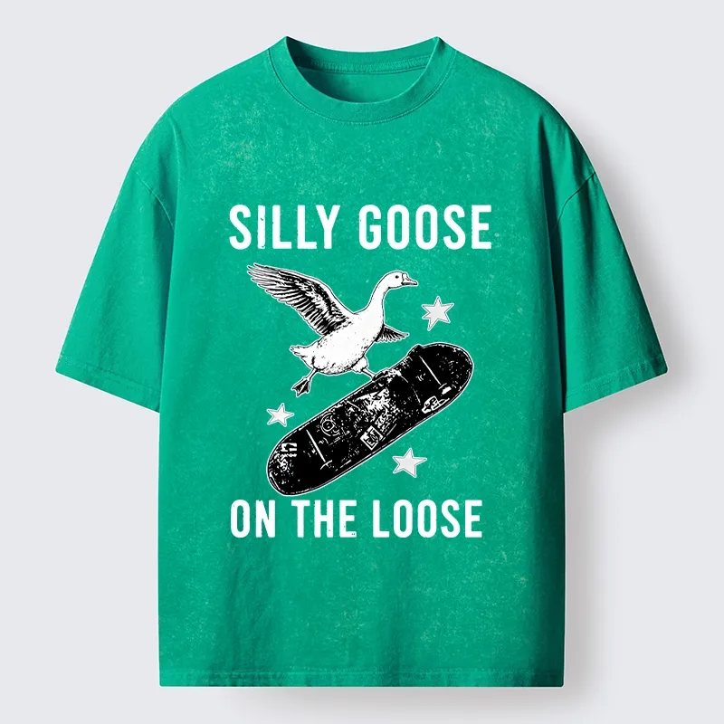 Tokyo-Tiger Cool Goose On Skateboard Washed T-Shirt