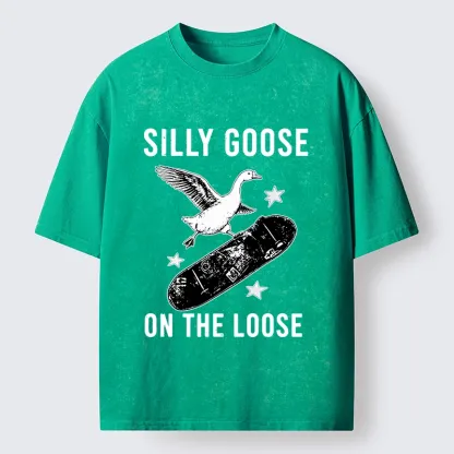 Tokyo-Tiger Cool Goose On Skateboard Washed T-Shirt