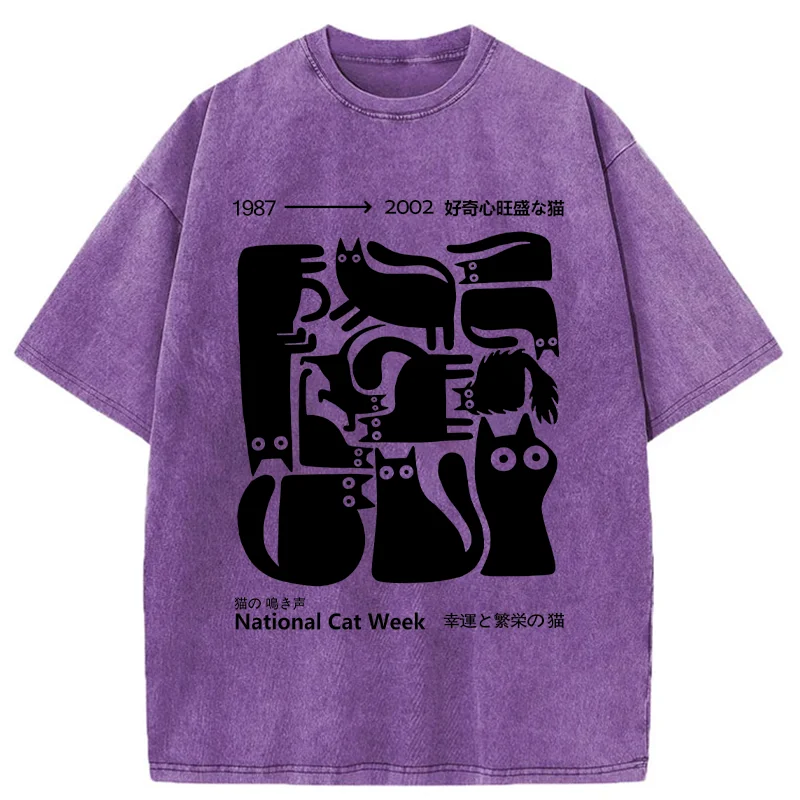 Tokyo-Tiger Curious Funny Cat Washed T-Shirt