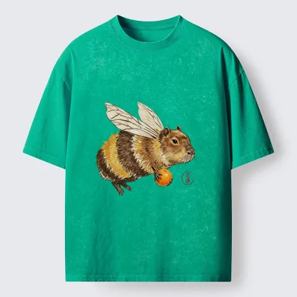 Tokyo-Tiger Funny Capybara Bee Meme Art Washed T-Shirt