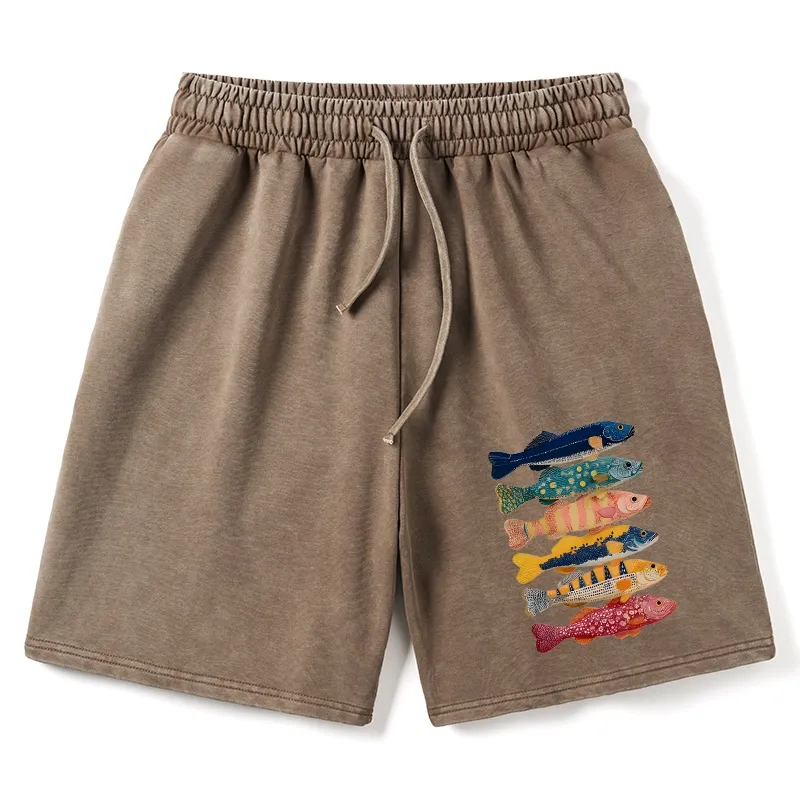 Tokyo-Tiger Colorful Fish Art Collection Washed Shorts