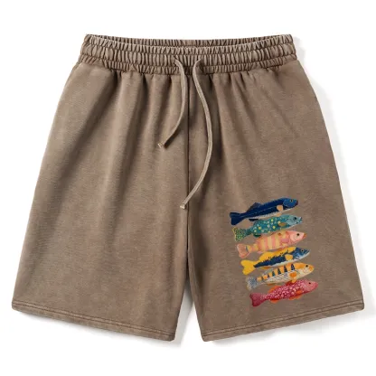 Tokyo-Tiger Colorful Fish Art Collection Washed Shorts