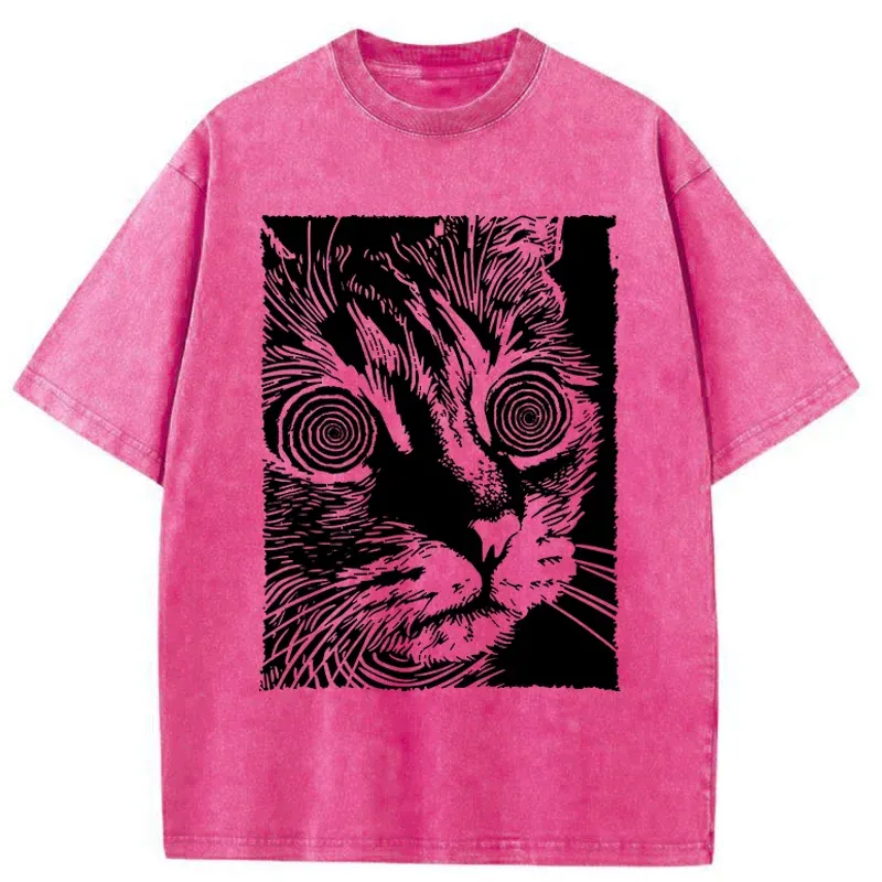 Tokyo-Tiger Psychedelic Horror Cat Washed T-Shirt