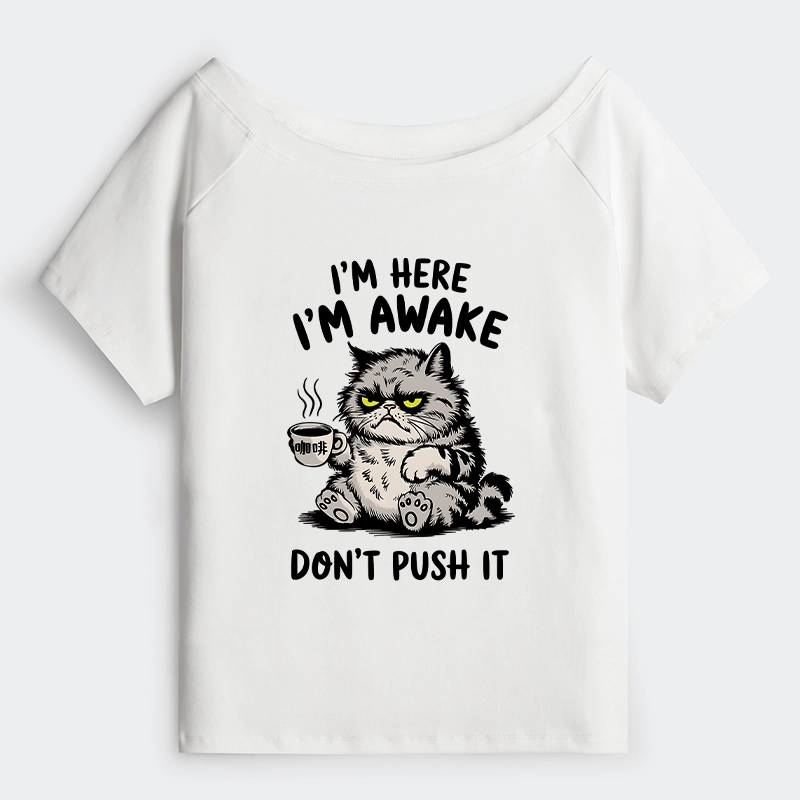 Tokyo-Tiger Tired Cat Off Shoulder T-Shirt