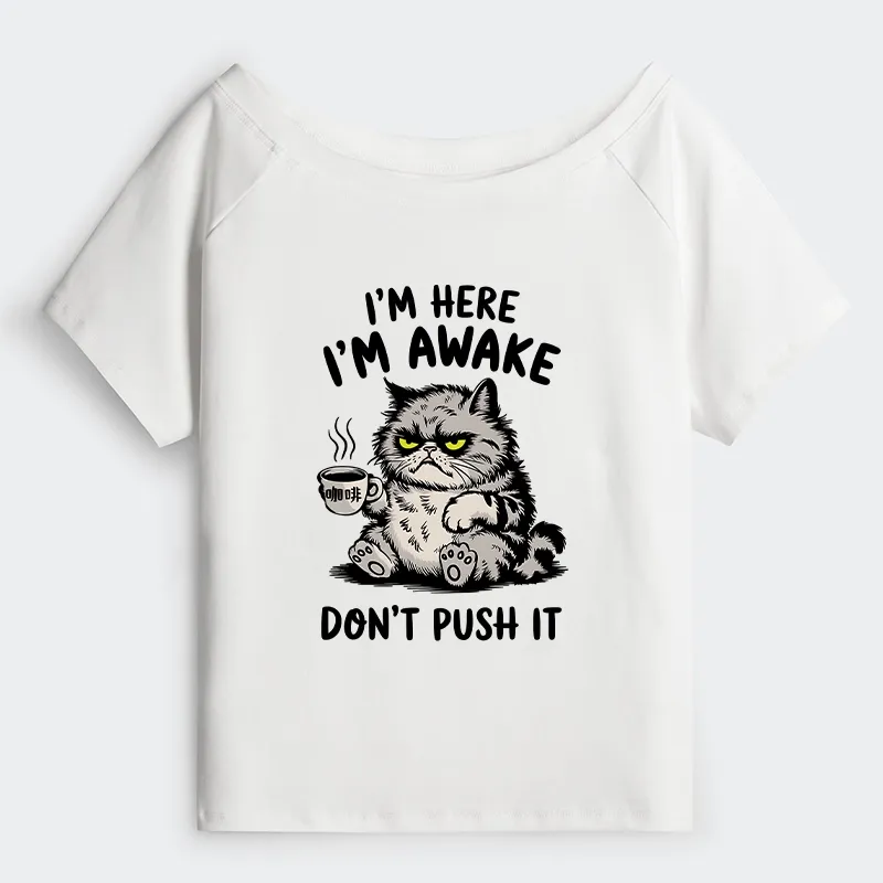 Tokyo-Tiger Tired Cat Off Shoulder T-Shirt Sale