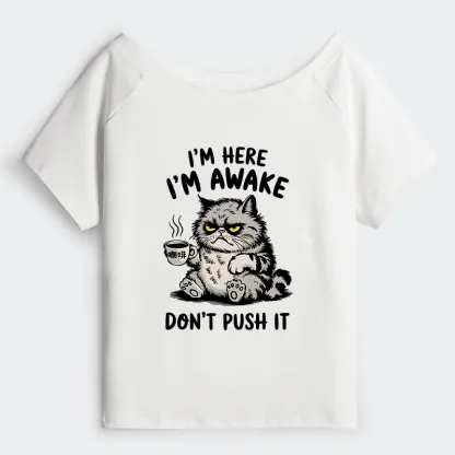 Tokyo-Tiger Tired Cat Off Shoulder T-Shirt
