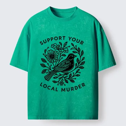 Tokyo-Tiger Floral Bird Art With A Dark Twist Washed T-Shirt