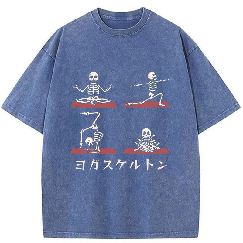 Tokyo-Tiger Skeleton Doing Yoga Washed T-Shirt