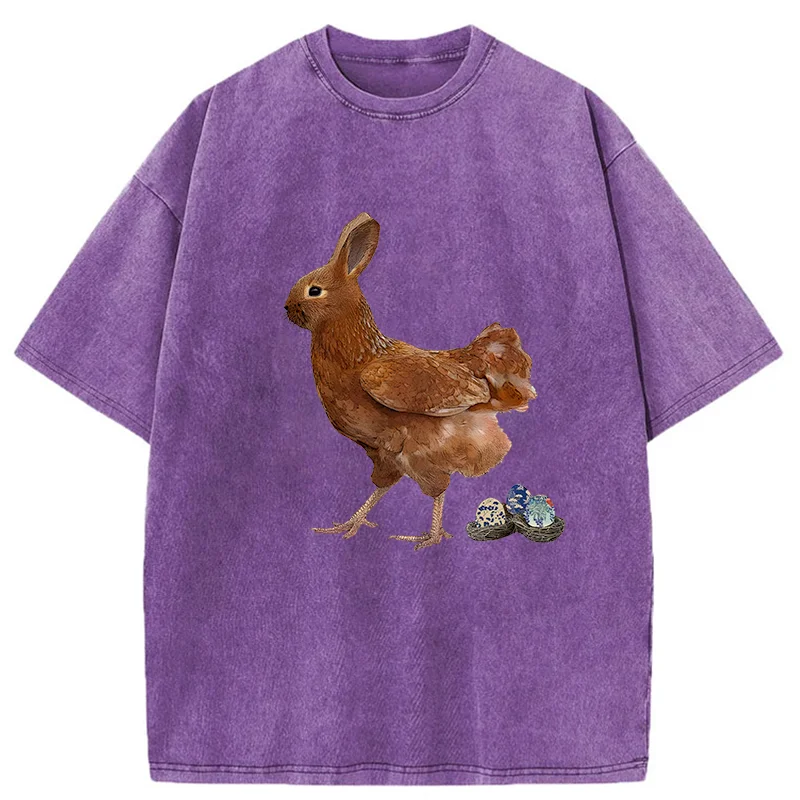 Tokyo-Tiger Easter Bunny Laying Eggs Washed T-Shirt