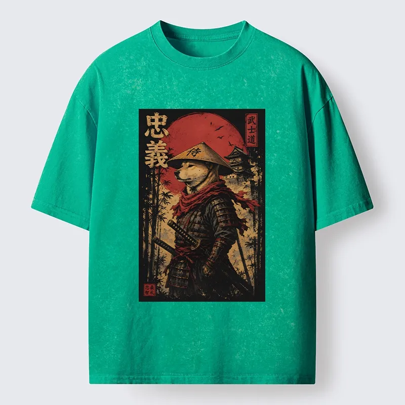 Tokyo-Tiger Loyal Samurai Dog With A Sword Washed T-Shirt