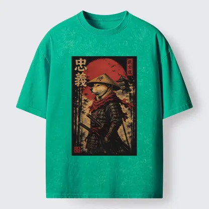 Tokyo-Tiger Loyal Samurai Dog With A Sword Washed T-Shirt