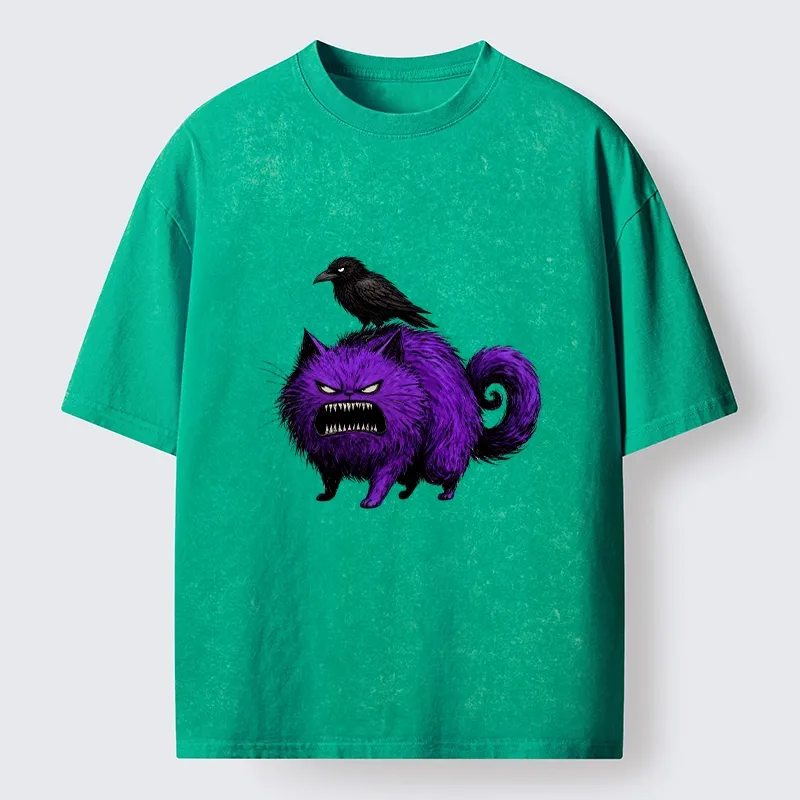 Tokyo-Tiger Spooky Purple Cat Ready To Attack Washed T-Shirt