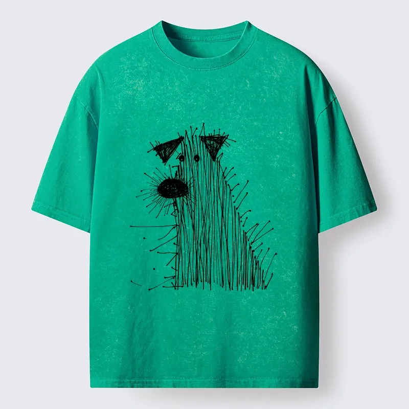 Tokyo-Tiger Wild And Woolly Hand Drawn Dog Washed T-Shirt