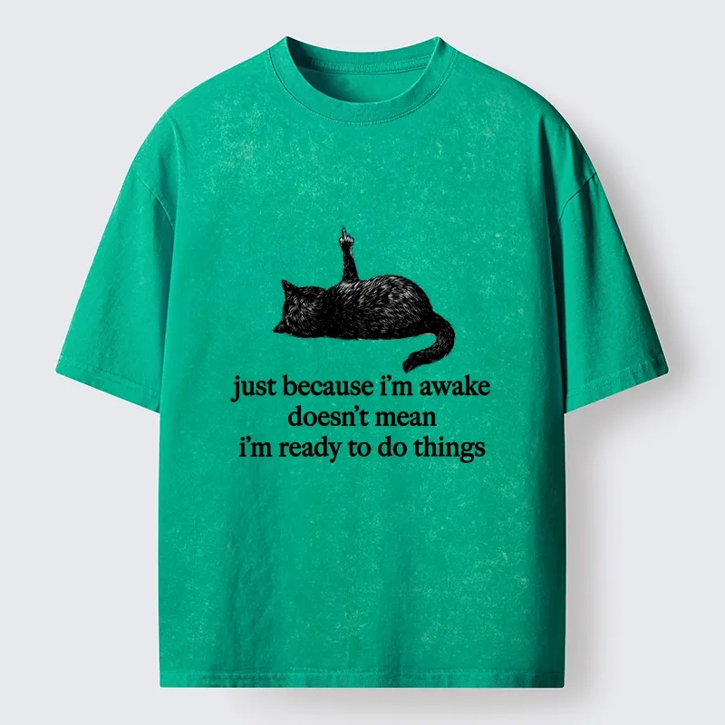 Tokyo-Tiger Black Cat Says Its Not Ready Yet Washed T-Shirt