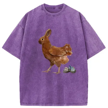 Tokyo-Tiger Easter Bunny Laying Eggs Washed T-Shirt